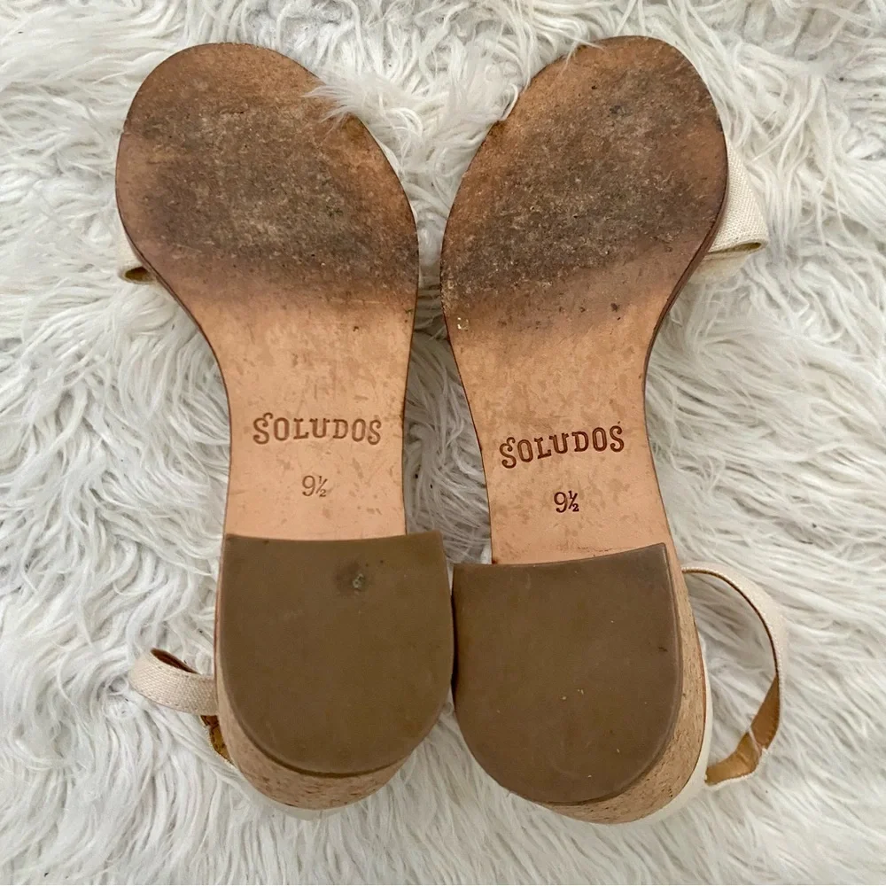 Soludos Capri Pom Pom Fringe Block Heel Sandal Ankle Strap Size 9.5 Open Toe